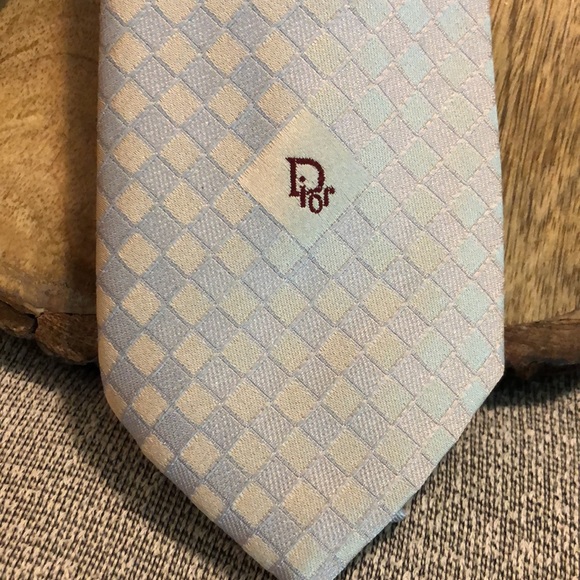Vtg CHRISTIAN DIOR cravates LOGO Classic Luxe Paris NewYork Gray Diag Square NEW - Picture 4 of 16